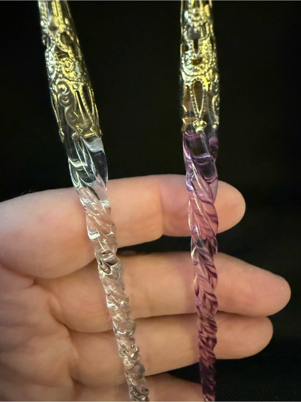 Twisted Glass Icicle Ornaments Pendant with Ornate Metallic Filigree Caps #5